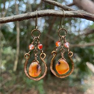Bronze and Carnelian Dangle Earrings